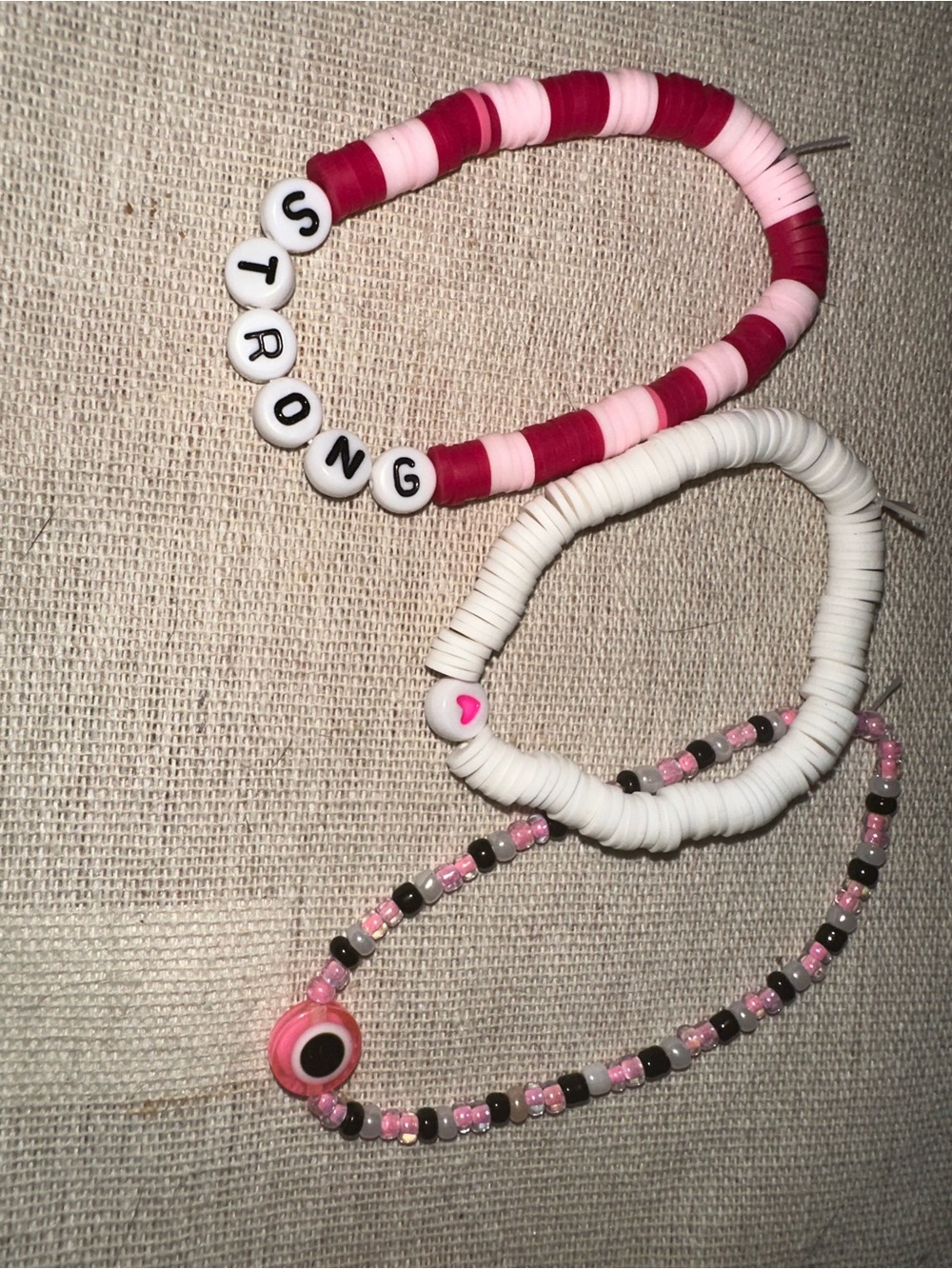 Pink & White Beaded Bracelet Set
